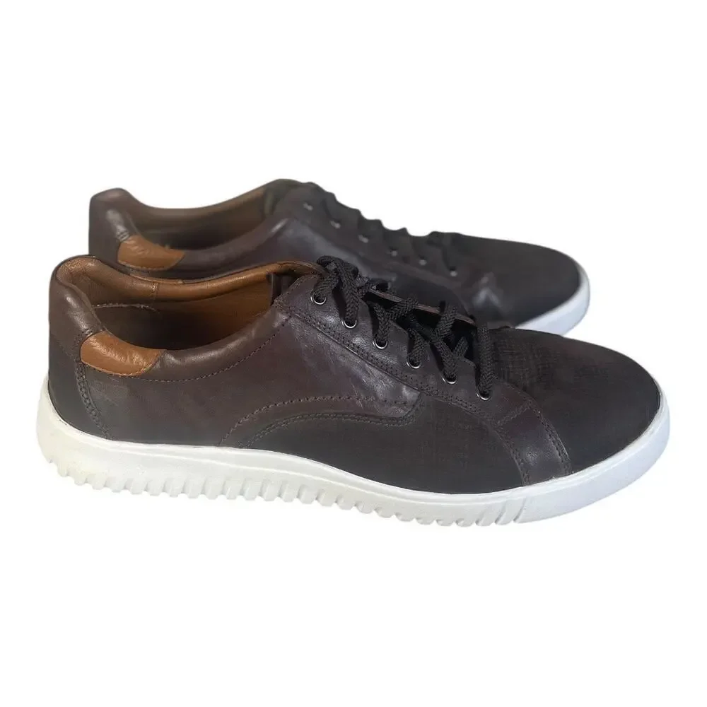 Johnston & Murphy Men’s McFarland Brown Suede Lace Up Sneakers Size-9M
